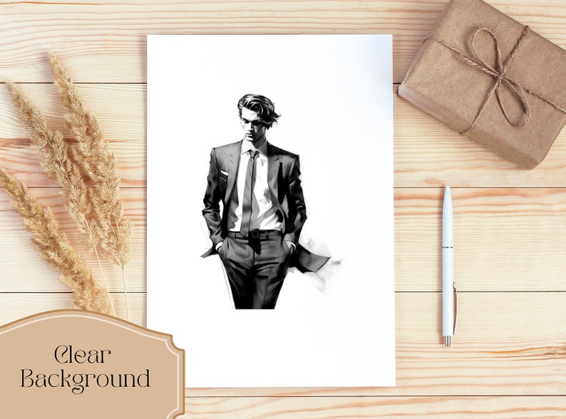 Set di 25, Clipart di uomini in giacca e cravatta ad acquerello, Clipart di uomini belli, Moda uomo PNG, Moda uomo PNG, Uomo PNG, Sublimazione PNG, Digitale PNG immagine 3