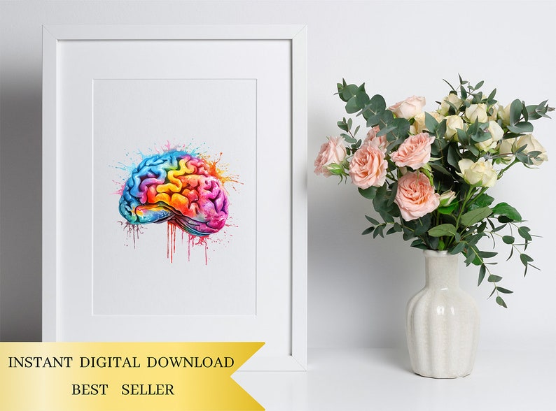 Set of 30, Brain Art, Brain Illustration, Mind Clipart, Brain Anatomy, Brain Clipart Png, Scrapbooking, Sublimation PNG, Digital Download image 5