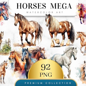 Set of 92, Watercolor Horse Png, Horse Clip Art, Watercolor Horse, Western Clipart, Farm Animals, Horse Mega Bundle, Wall Art, Digital Png