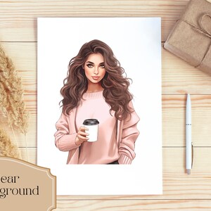 Set of 13, Watercolor Coffee Girl Clipart, Fashion Girl Clipart, Lady Boss Clipart, Girl Png, Girl Boss Clipart, Fashion Clipart,Digital Png image 3