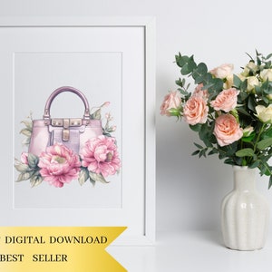 Set of 16, Watercolor Bag of Beauty Clipart, Fashion Bags clipart, Handbag clip Art, Floral Purse Png, Vintage Purse Clipart, Digital Png image 5