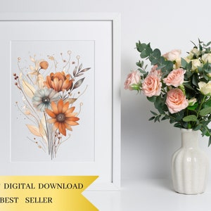 Lot de 120, dessin au trait floral aquarelle terreux, Clipart floral, imprimé floral, Clipart botanique, Art floral Png, Clipart mariage, numérique Png image 5