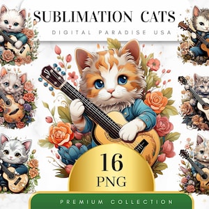 Set of 16, Sublimation Cats Clipart, Cat Illustrations, Cat PNG, Digital Download, Scrapbooking, Kitty Art, Cat Lover Gift, Sublimation PNG
