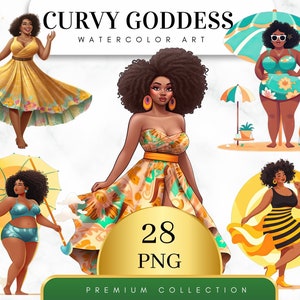 Set van 28, aquarel bochtige godin clipart, afro vrouw png, zwarte meid clipart, zwarte meid png, zwarte meid mode, afro png, digitale png