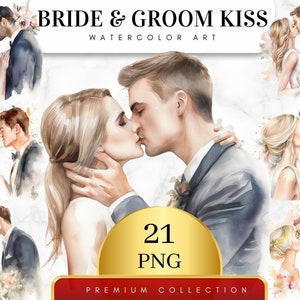 Set van 21, bruid en bruidegom Kiss clipart, trouwdag clipart PNG, huwelijk clipart, net getrouwd clipart, bruid en bruidegom PNG, digitale PNG