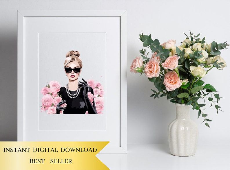 Set of 9, Watercolor Glamour Gazette, Fashion girl Clipart, Fashion Girl Png, Girl with Glasses, Girl Boss Clipart, Girls Art, Digital Png image 5