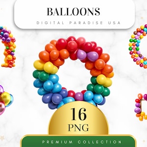 Set of 16, Watercolor Balloons Clipart, Birthday Clipart, Balloon Png, Birthday Balloon Png, Party Clipart, Sublimation Png, Digital Png