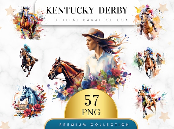 Set of 57, Kentucky Derby Clipart, Horse Racing Clipart, Racehorse PNG, Derby Party Decor, Equestrian Art, Sublimation PNG, Digital Download