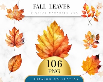 Set van 106, herfstbladeren clipart, herfstbladeren png, herfstbladeren bundel, botanische clipart, junk Journal, digitale download, sublimatie png