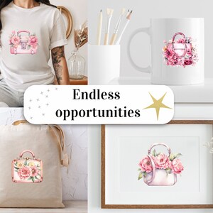Set of 16, Watercolor Bag of Beauty Clipart, Fashion Bags clipart, Handbag clip Art, Floral Purse Png, Vintage Purse Clipart, Digital Png image 8