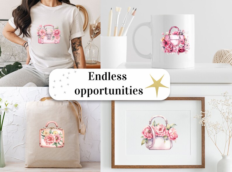 Set of 16, Watercolor Bag of Beauty Clipart, Fashion Bags clipart, Handbag clip Art, Floral Purse Png, Vintage Purse Clipart, Digital Png image 8