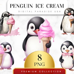 Set von 8, Pinguin Eis Clipart, Pinguin Clipart, Pinguin PNG, Eis Clipart, Sommer Clipart, Sublimation PNG, digitaler Download
