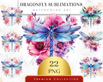 Set of 22, Dragonfly Sublimations, Dragonfly Clipart, Insect Clipart, Dragonfly PNG, Watercolor Dragonfly, Digital Download, Sublimation PNG
