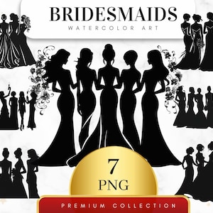 Set van 7, bruidsmeisjes clipart, bruiloft partij clipart, bruids douche PNG, bruiloft clipart, bruid clipart, sublimatie PNG, digitale download