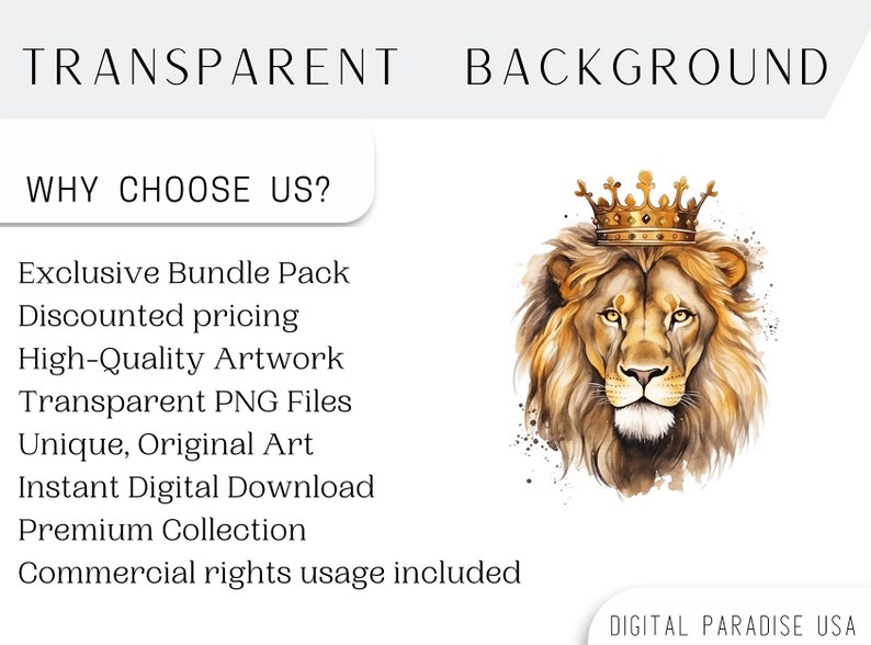 May include: A watercolor illustration of a lion wearing a gold crown. The lion has a serious expression and is looking directly at the viewer. The background is white with a few splatters of paint.