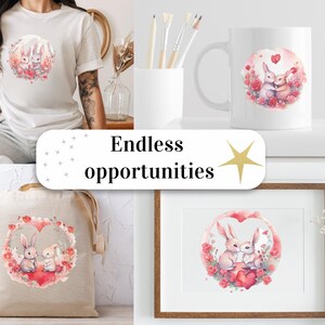 Set of 9, Watercolor Bunnies in Love, Bunny PNG, Bunny in Love Png, Animals Clipart, Bunny Wall Art, Printable Bunnies Art, Digital PNG image 8