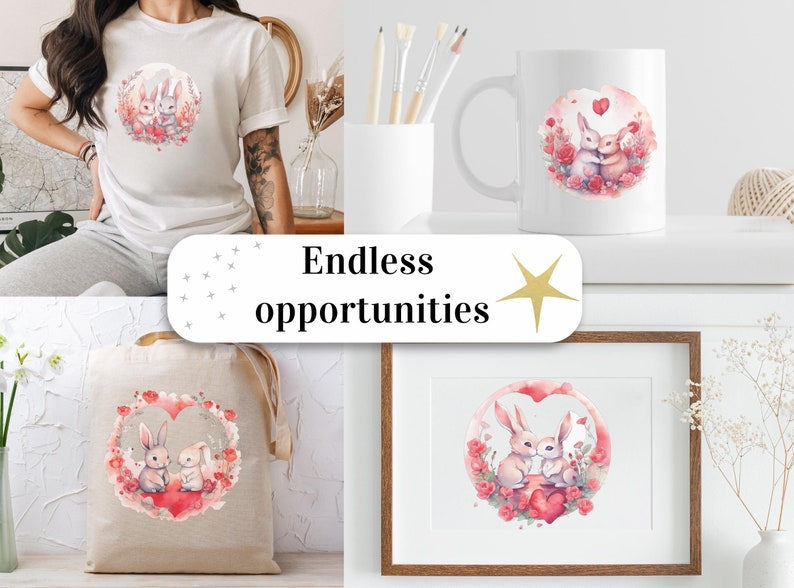 Set of 9, Watercolor Bunnies in Love, Bunny PNG, Bunny in Love Png, Animals Clipart, Bunny Wall Art, Printable Bunnies Art, Digital PNG image 8