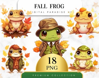 Set of 18, Fall Frog Clipart, Frog Clipart, Frog PNG, Fall Clipart, Forest Animal, Sublimation Png, Nursery Clipart, Frog Art, Digital PNG