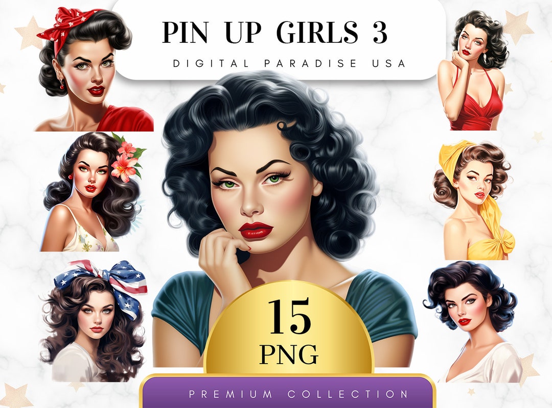 Set of 15, Pin up Girls Clipart 3, Vintage Pin up Girls, Retro Pin Up ...