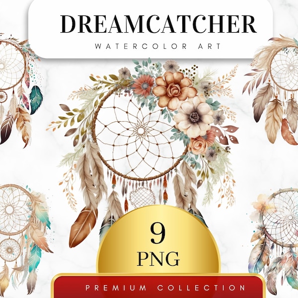 Set of 9, Watercolor Dreamcatcher Clipart, Dreamcatcher Png, Home Decor, Floral Dreamcatcher, Sublimation Png, Blessing Decor, Digital Png