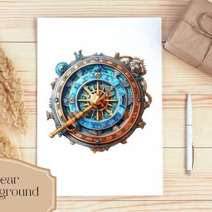 Set of 26, Steampunk Compass Clipart, Vintage Compass PNG, Victorian Nautical Art, Retro Clipart, Sublimation Png, Wall Art,Digital Download image 3