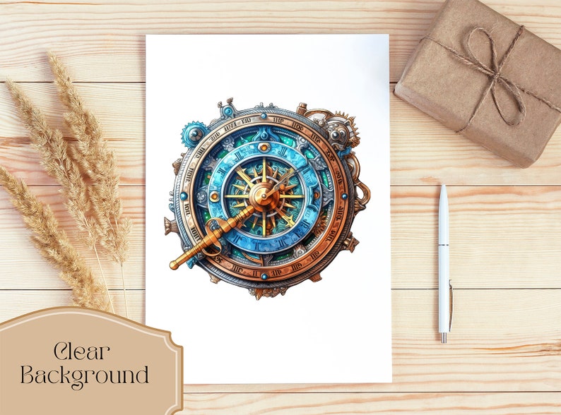 Set of 26, Steampunk Compass Clipart, Vintage Compass PNG, Victorian Nautical Art, Retro Clipart, Sublimation Png, Wall Art,Digital Download image 3