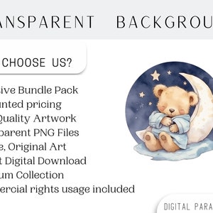 Zestaw 10 sztuk, akwarelowy miś na księżycu, miś PNG, grafika do pokoju dziecięcego, słodki miś Clipart, sublimacja PNG, grafika Miś Clipart, cyfrowy PNG zdjęcie 4