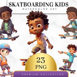 Set of 23, Skateboarding Kids Clipart, Skateboard Clipart, Kids Clipart, Skater PNG, Junk Journal, Wall Art, Sublimation Clipart,Digital PNG