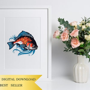 Conjunto de 12 imágenes prediseñadas de lubina, imágenes prediseñadas de peces, imágenes PNG de peces, imágenes prediseñadas de pesca, imágenes prediseñadas de vida en el lago, criaturas marinas, imágenes PNG de sublimación, descarga digital imagen 5