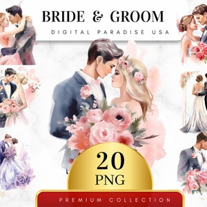 Set van 20, bruid en bruidegom clipart, bruiloft clipart, Just Married clipart, bruid en bruidegom png, trouwdag, sublimatie, digitale download