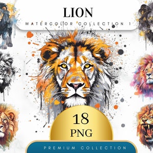 Set of 18, Watercolor Lion Clipart, Lion PNG, Boho Lion Set, Watercolor Lion, Baby shower Clipart, Digital Art, Sublimation Png, Digital PNG