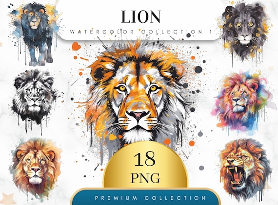 Set of 18, Watercolor Lion Clipart, Lion PNG, Boho Lion Set, Watercolor Lion, Baby shower Clipart, Digital Art, Sublimation Png, Digital PNG