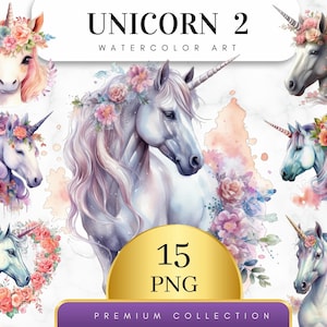 Set of 15, Unicorn Watercolor Clipart, Unicorn Сlip Art, Cute Unicorn, Unicorn Png, Unicorn Clip Art, Watercolor Unicorn Png, Digital PNG