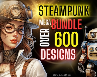 Steampunk Mega Clipart Bundle - 600+ Unique Steampunk PNGs, Victorian Clipart, Fantasy Clipart, Commercial Use, Sublimation PNG, Printable