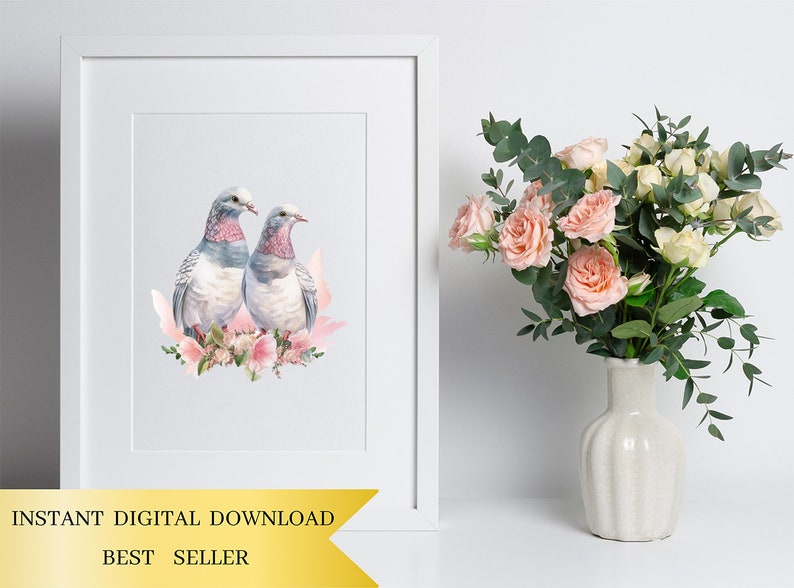 Set of 29, Cute Pigeons Clipart, Pigeon PNG, Bird Clipart, Scrapbook Birds, Watercolor Pigeons, Pigeon Art, Digital Download,Sublimation PNG image 5