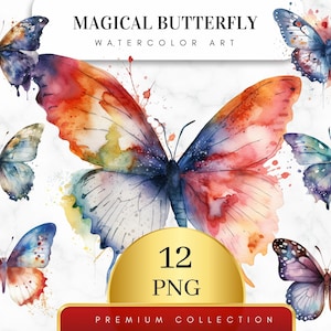Set of 12, Watercolor Magical Butterfly Clipart, Butterfly PNG, Boho Butterfly, Butterfly Clipart, Butterfly Art,Sublimation Png,Digital Png