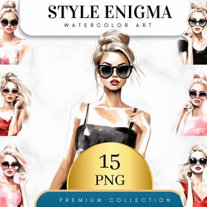 Set of 15, Watercolor Style Enigma, Fashion Girl Clipart, Lady Boss Clipart, Watercolor Girl, Girl Clipart Png, Fashion Clipart, Digital Png
