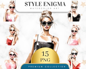 Set of 15, Watercolor Style Enigma, Fashion Girl Clipart, Lady Boss Clipart, Watercolor Girl, Girl Clipart Png, Fashion Clipart, Digital Png