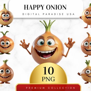 Set of 10, Happy Onion Clipart Bundle, Cute Vegetable PNG, Food Clipart, Scrapbook Design, Digital Download