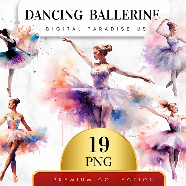 Set of 19, Dancing Ballerine Clipart, Ballerina PNG, Ballet Art, Ballet Dancer Clipart, Dance Clipart, Sublimation PNG, Digital Download
