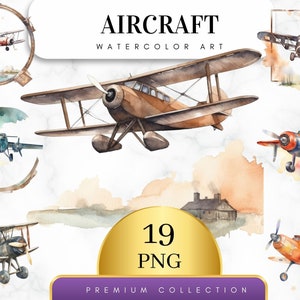 Set of 19, Watercolor Airplanes Clipart, Aviation, Travel, Flying, Planes, Clip Art, Digital Planner, Digital Art, Scrapbook, Digital PNG