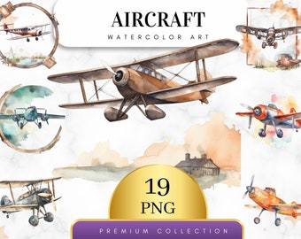 Set of 19, Watercolor Airplanes Clipart, Aviation, Travel, Flying, Planes, Clip Art, Digital Planner, Digital Art, Scrapbook, Digital PNG