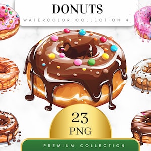 Set of 23, Watercolor Donuts Art, Donuts Clip Art, Dessert Clipart Bundle, Sweet Bakery Food Clipart, Donut png, Food clipart, Digital Png