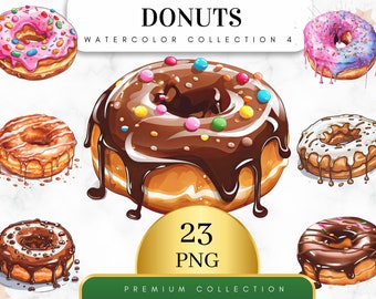 Set of 23, Watercolor Donuts Art, Donuts Clip Art, Dessert Clipart Bundle, Sweet Bakery Food Clipart, Donut png, Food clipart, Digital Png