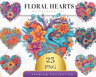 Set of 23, Watercolor Floral Heart Clipart, Heart Sublimation, Valentines Day Png, Love Png, Floral Heart Png, Baby Shower Png, Digital Png
