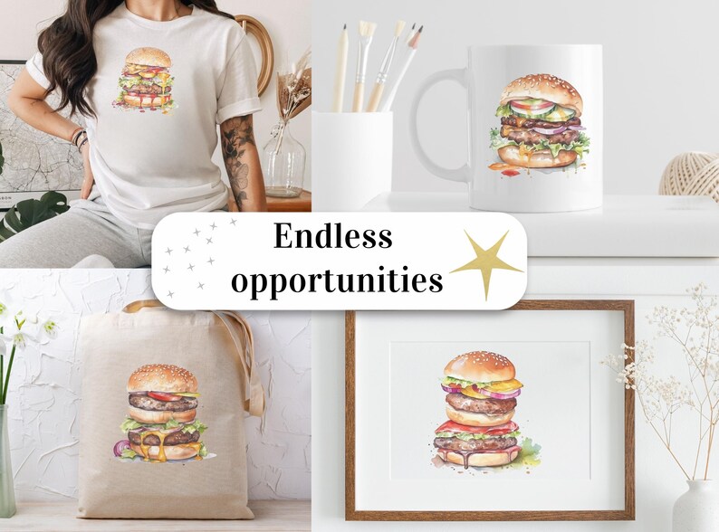 Lot de 11, clipart Burger aquarelle, lot de cliparts Fast-Food, Clipart Hamburger, Fast Food Png, Sublimation Png, Scrapbooking, Digital Png image 8