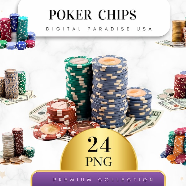 Set of 24, Poker Chips Clipart, Casino Clipart, Gambling PNG, Poker Chip Bundle, Scrapbook, Sublimation Png, Nursery Png, Digital Download