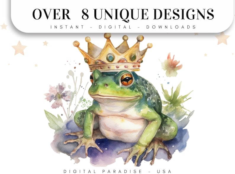 Set of 8, Fairytale Frog Watercolor Clipart, Fairytale Clipart PNG ...