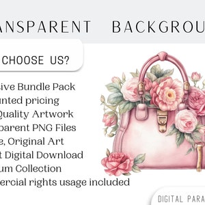 Set of 16, Watercolor Bag of Beauty Clipart, Fashion Bags clipart, Handbag clip Art, Floral Purse Png, Vintage Purse Clipart, Digital Png image 4