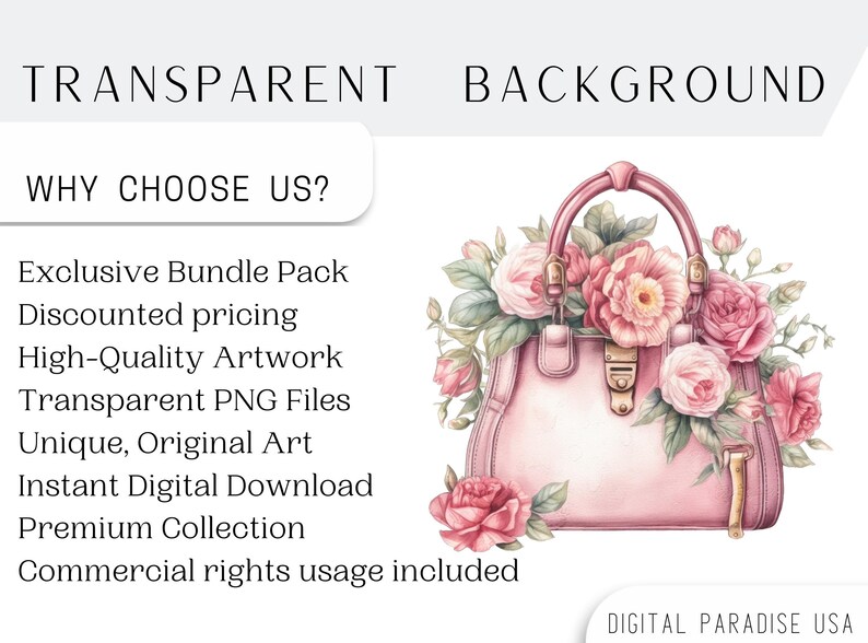Set of 16, Watercolor Bag of Beauty Clipart, Fashion Bags clipart, Handbag clip Art, Floral Purse Png, Vintage Purse Clipart, Digital Png image 4
